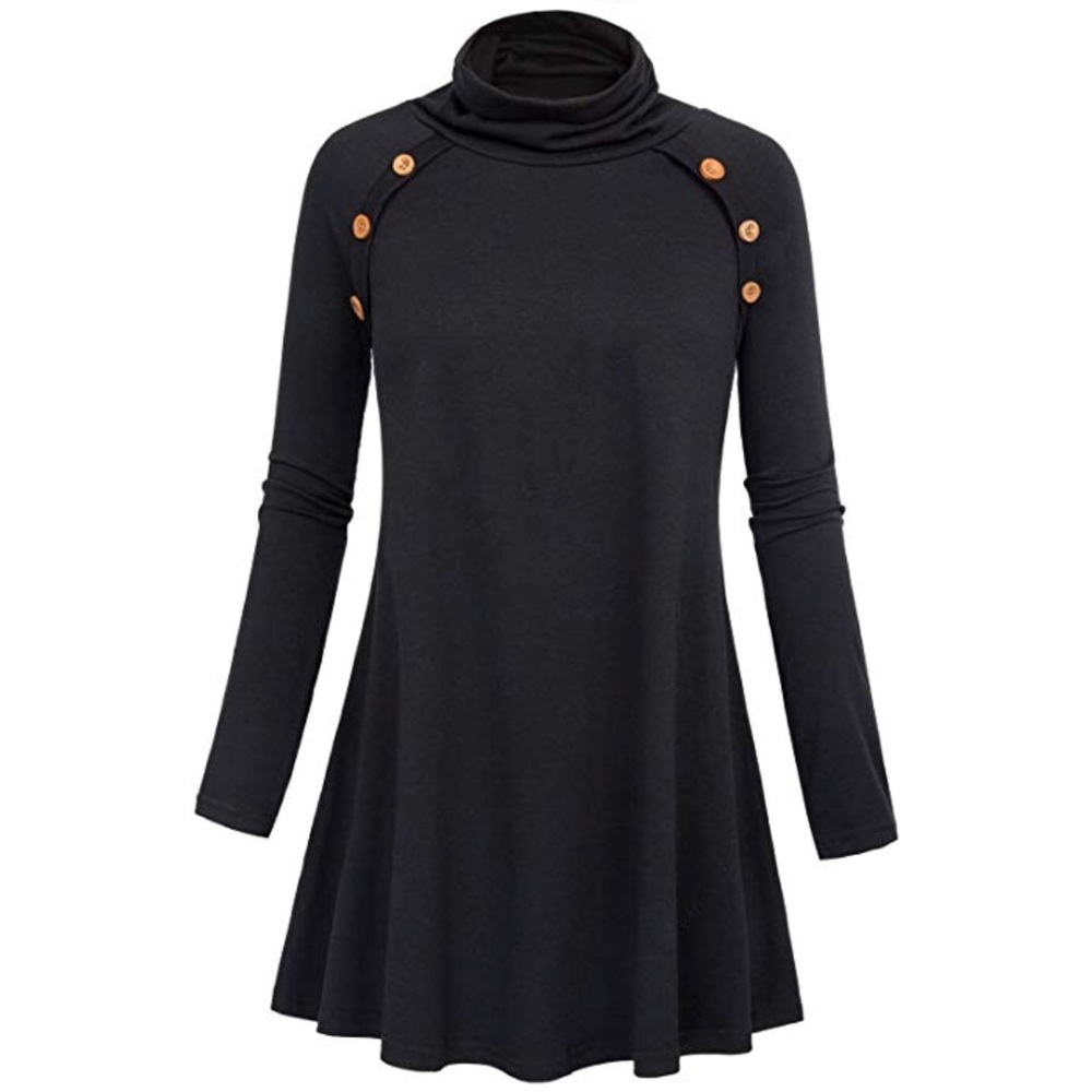 Black Button Detail Turtleneck Lightweight Sweater - Picture 4 of 6